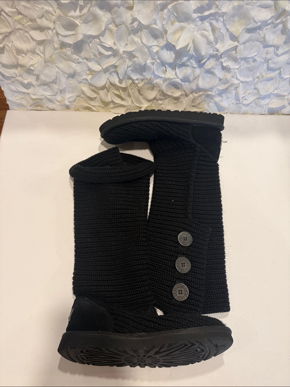 UGG Black Knit Fold-Over Button Booties - Picture 2 of 3